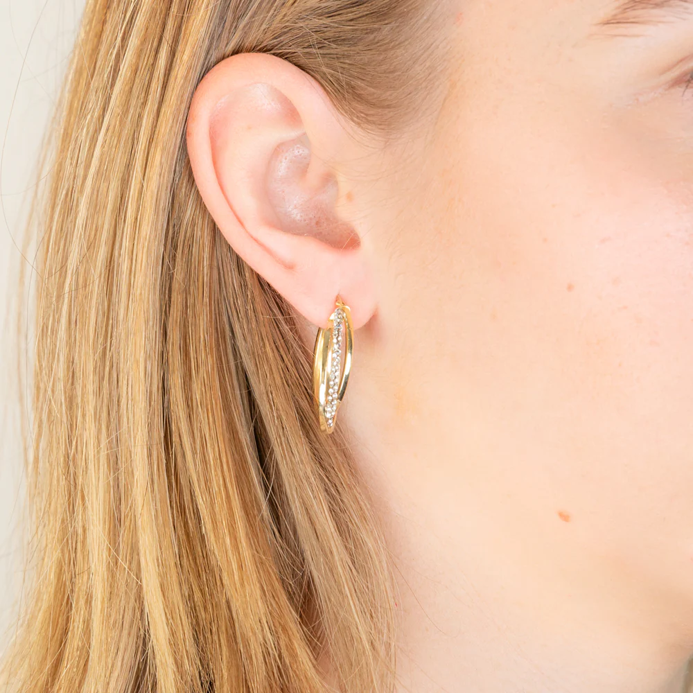 9ct Yellow Gold Silverfilled Crystal Hoop Earrings - Image 2