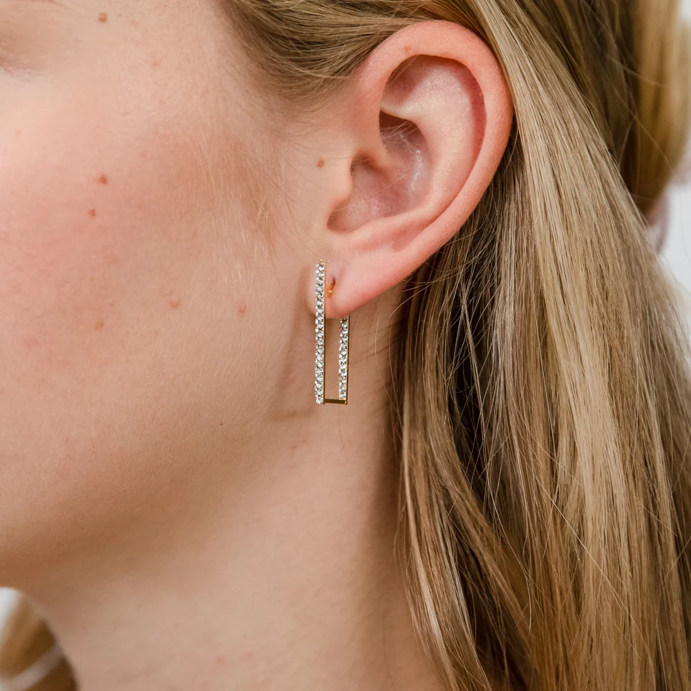 9ct Yellow Gold Silverfilled Crystal Square Hoop Earrings - Image 2