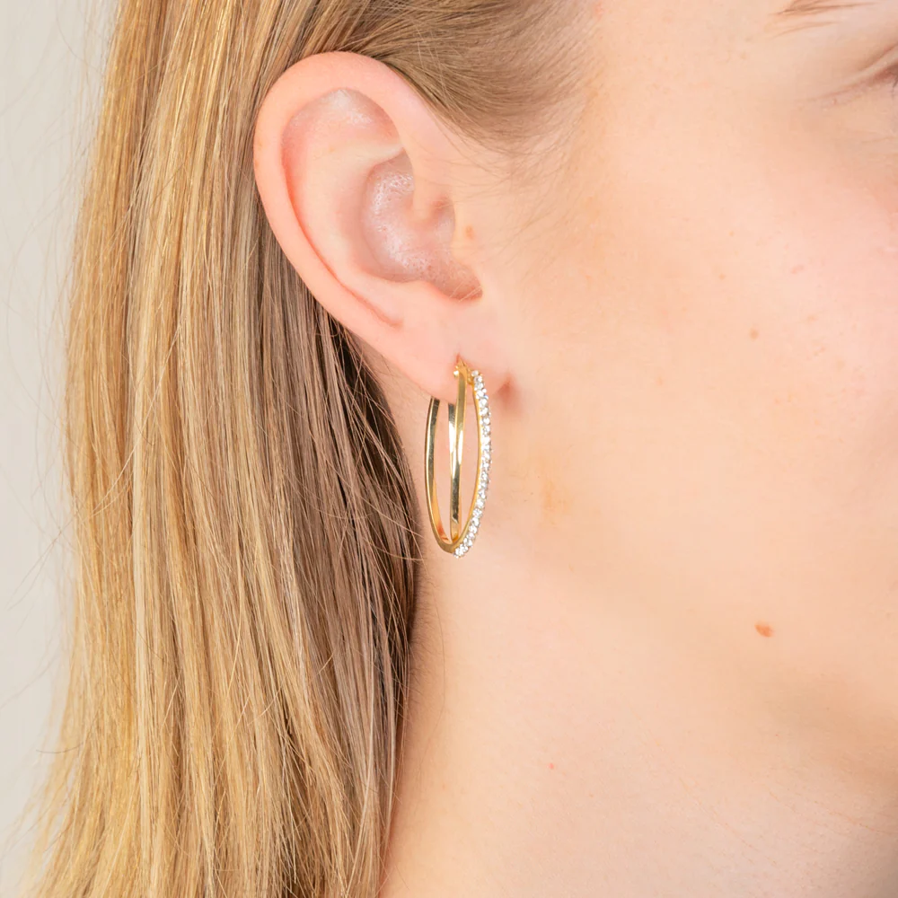 9ct Yellow Gold Silverfilled Crystal Twin Hoop Earrings - Image 2