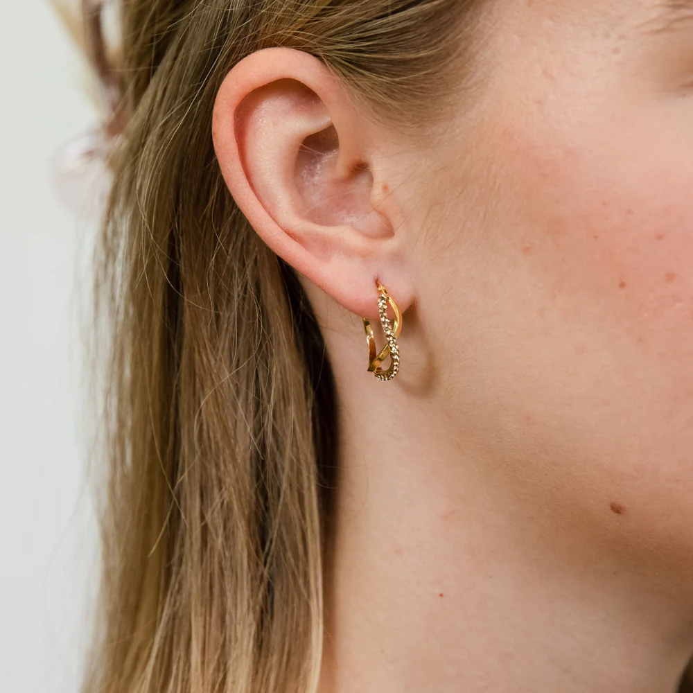9ct Yellow Gold Silverfilled Crystal Twisted Hoop Earrings - Image 2