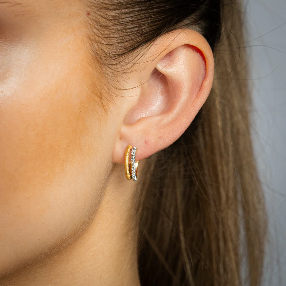9ct Yellow Gold Silverfilled Crystals Double 3/4th Hoop Earrings - Image 2