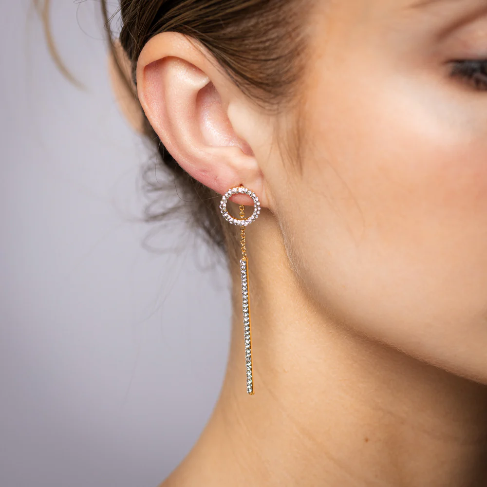 9ct Yellow Gold Silverfilled Crystals On Circle And Bar Drop Earrings - Image 2