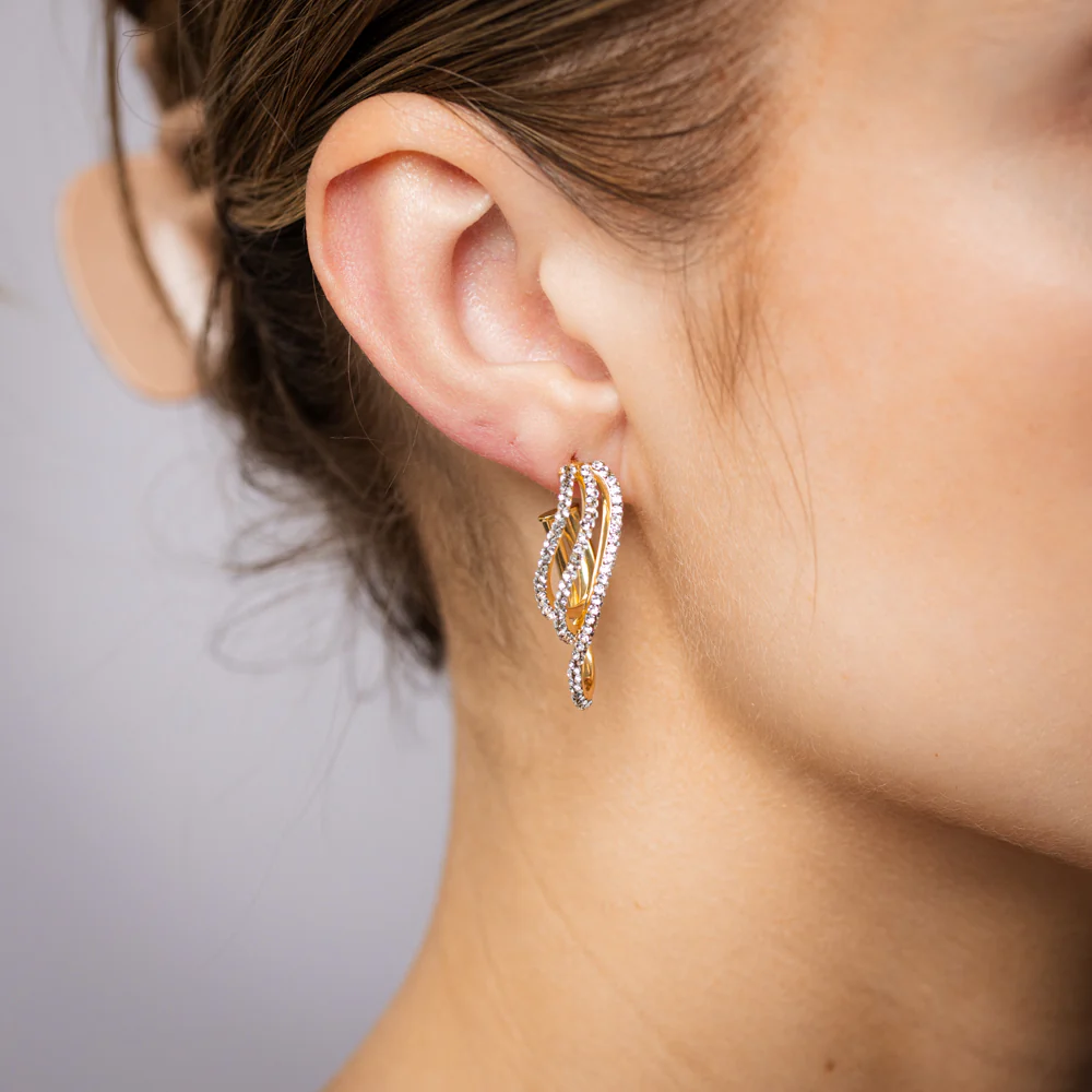 9ct Yellow Gold Silverfilled Crystals On Fancy Half Hoop Earrings - Image 2