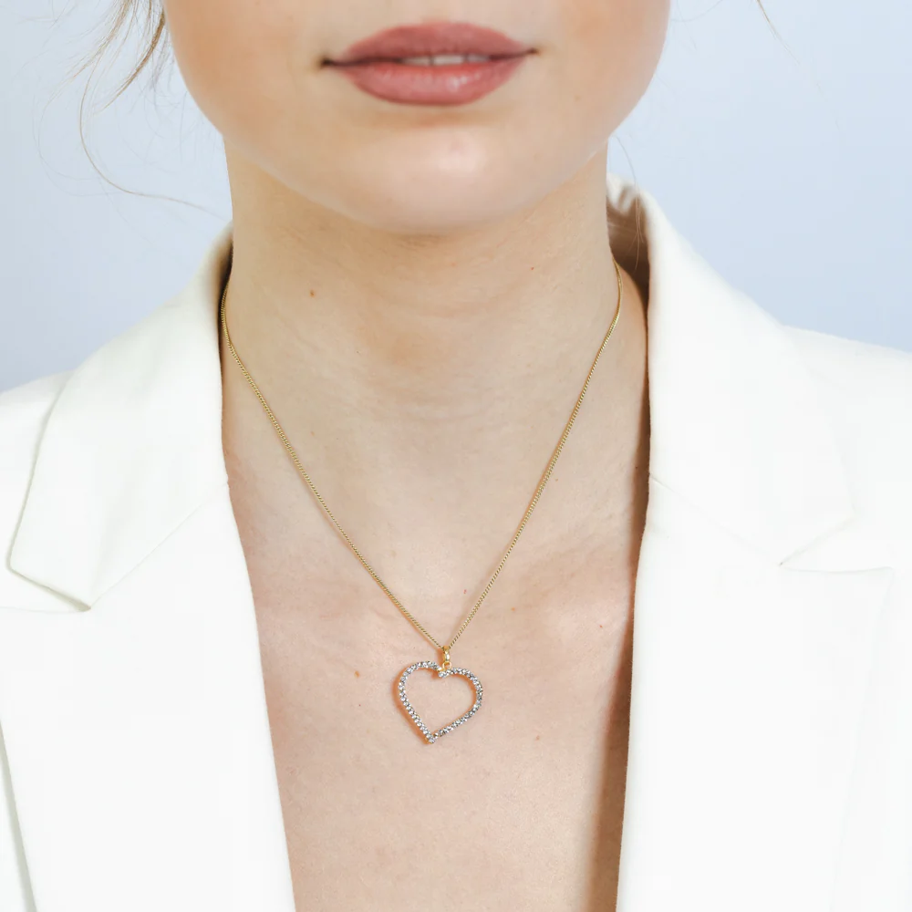 9ct Yellow Gold Silverfilled Crystals On Heart Cut Out Pendant - Image 2