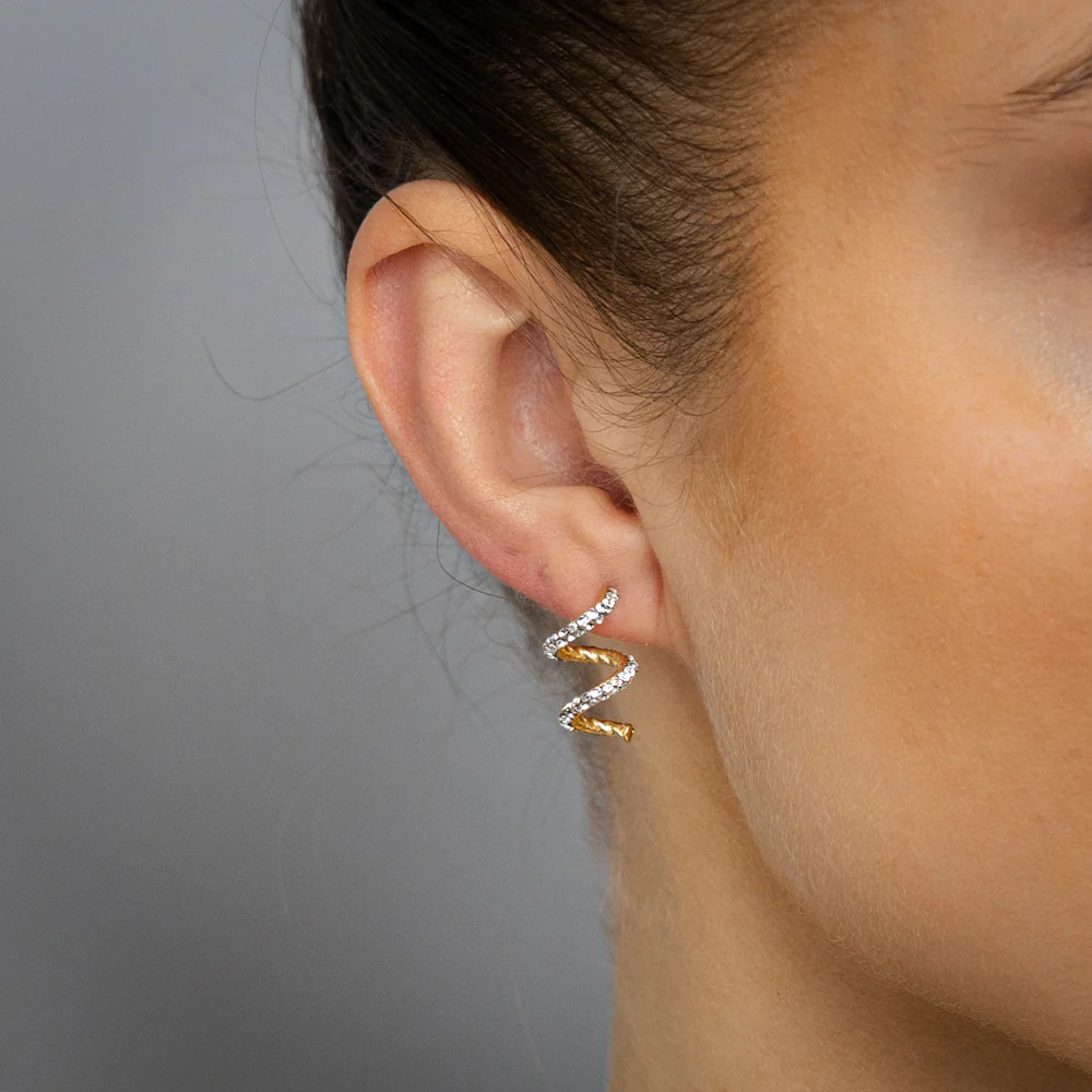 9ct Yellow Gold Silverfilled Crystals On Spiral Stud Earrings - Image 2