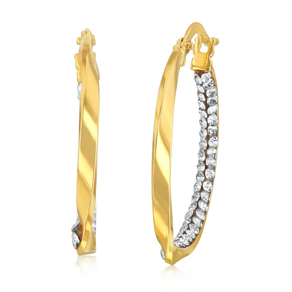 9ct Yellow Gold Silverfilled Crystals On Twisted Hoop Earrings - Image 2