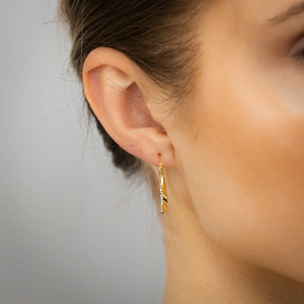 9ct Yellow Gold Silverfilled Crystals On Twisted Hoop Earrings - Image 3