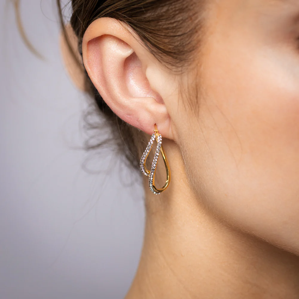 9ct Yellow Gold Silverfilled Crystals On Twisted Hoop Earrings - Image 2