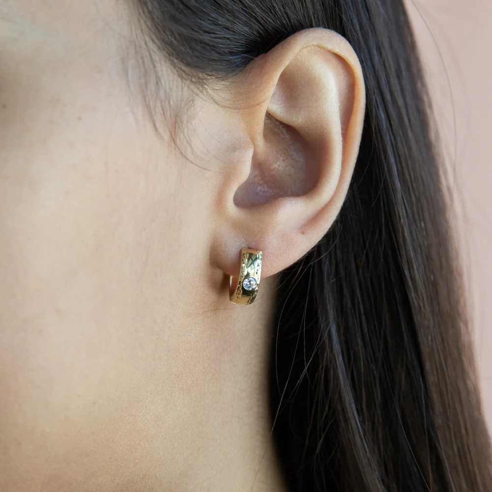 9ct Yellow Gold Silverfilled Cubic Zirconia 10mm Hoop Earrings - Image 2