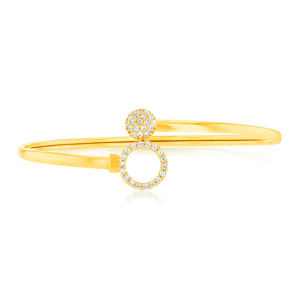 9ct Yellow Gold Silverfilled Cubic Zirconia Flower 60mm Bangle - Image 2