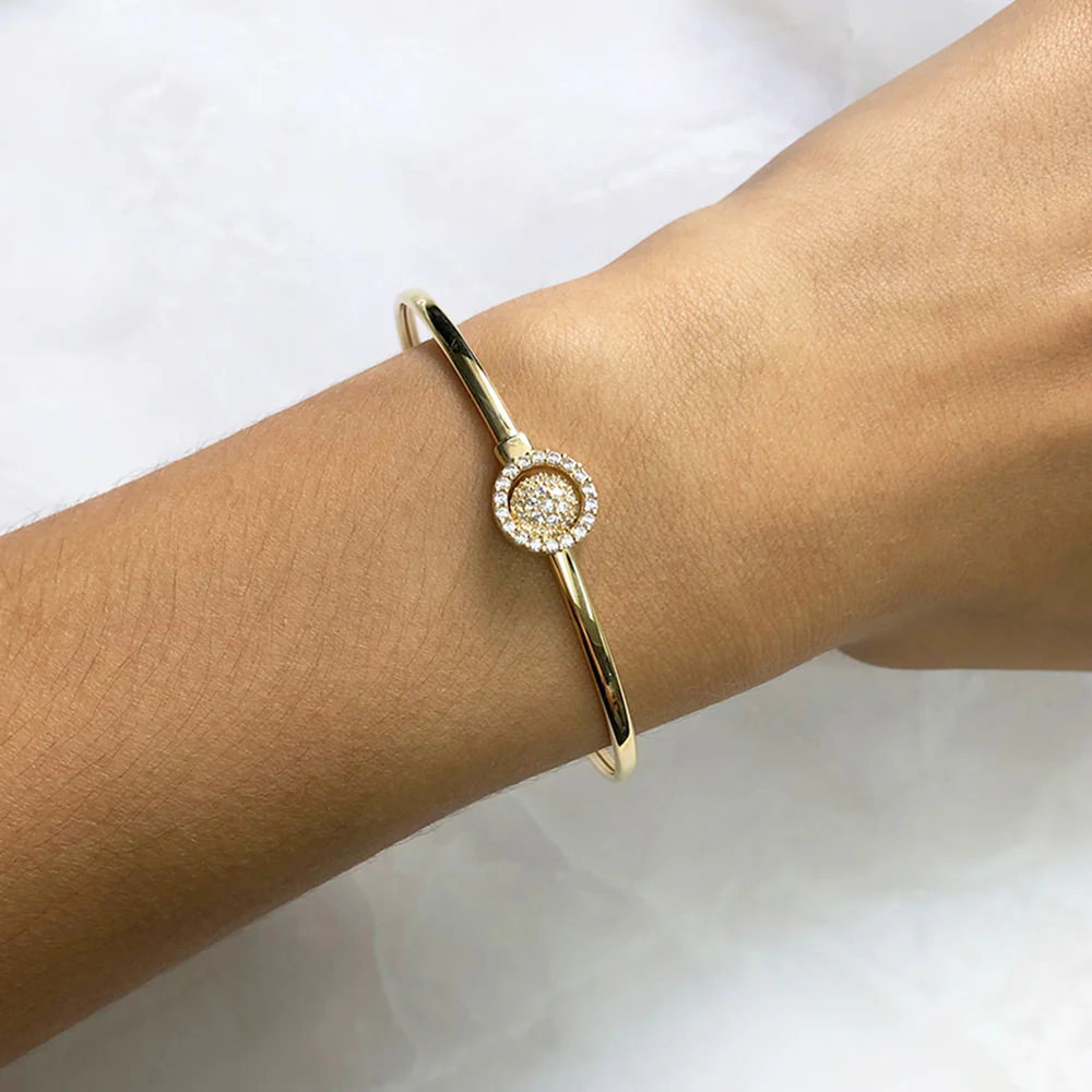 9ct Yellow Gold Silverfilled Cubic Zirconia Flower 60mm Bangle - Image 3