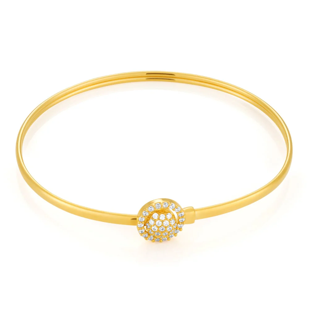 9ct Yellow Gold Silverfilled Cubic Zirconia Flower 60mm Bangle - Image 5