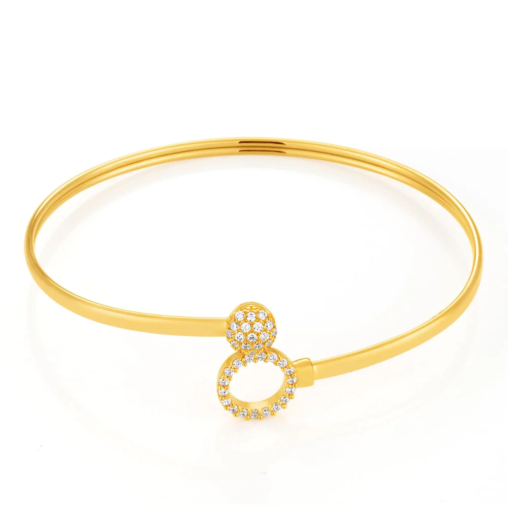 9ct Yellow Gold Silverfilled Cubic Zirconia Flower 60mm Bangle - Image 6