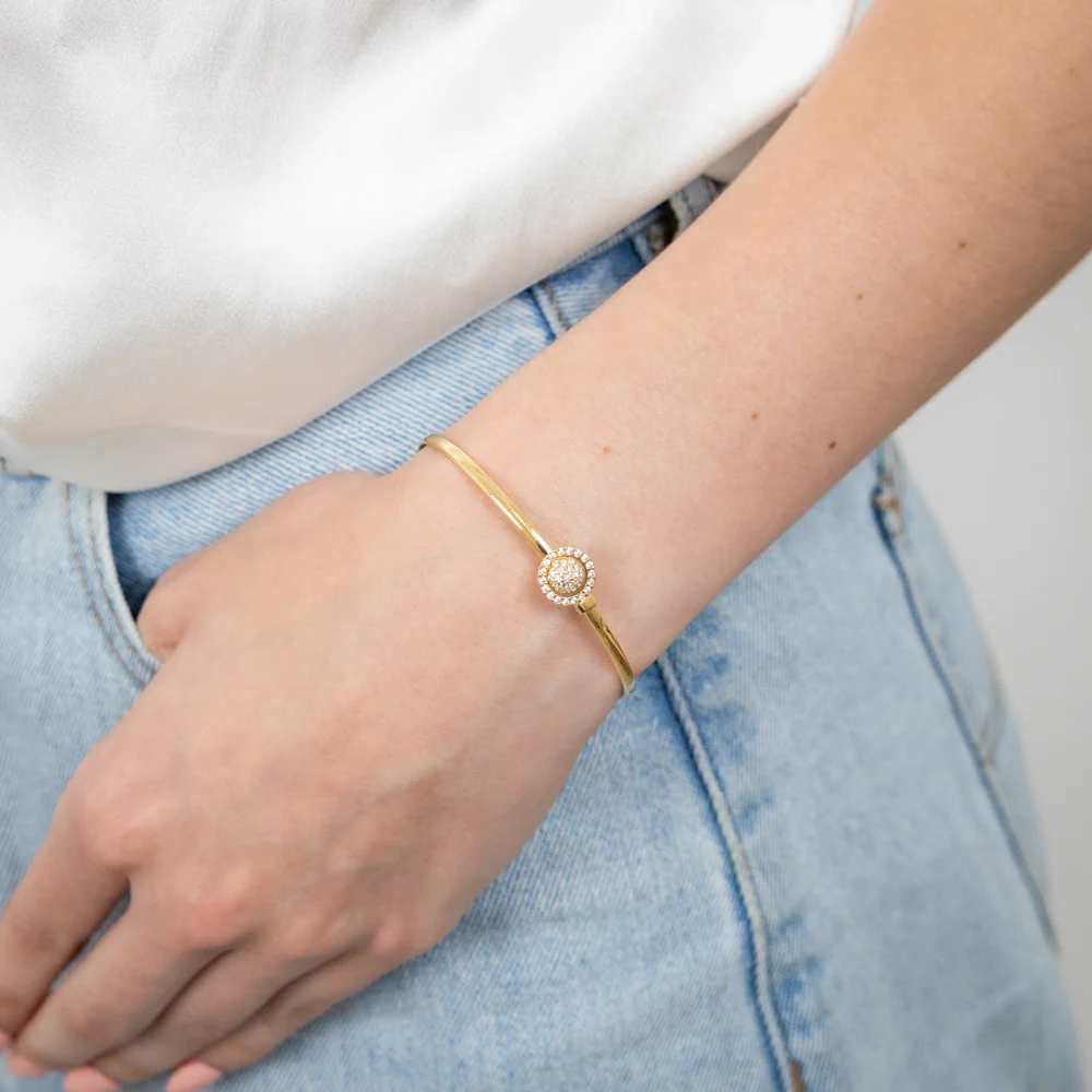 9ct Yellow Gold Silverfilled Cubic Zirconia Flower 60mm Bangle - Image 8
