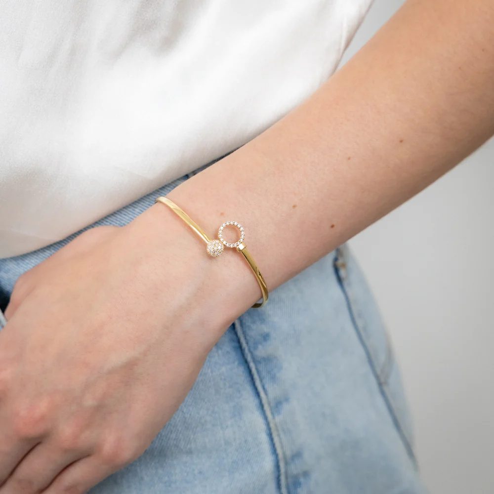 9ct Yellow Gold Silverfilled Cubic Zirconia Flower 60mm Bangle - Image 9