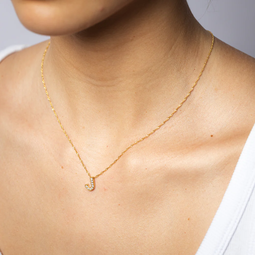 9ct Yellow Gold Silverfilled Cubic Zirconia Initial Letter "J" Pendant On Chain - Image 2