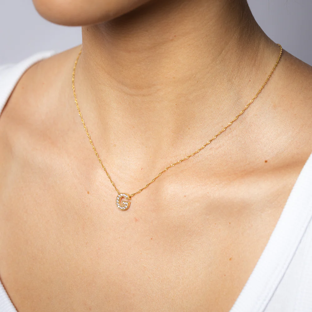 9ct Yellow Gold Silverfilled Cubic Zirconia Initial Letter Pendant On Chain - Image 2
