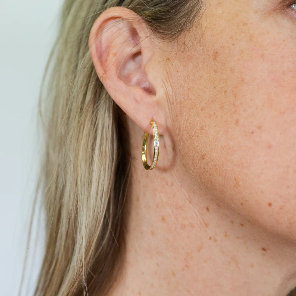 9ct Yellow Gold Silverfilled Cubic Zirconia On 20mm Hoop Earrings - Image 2