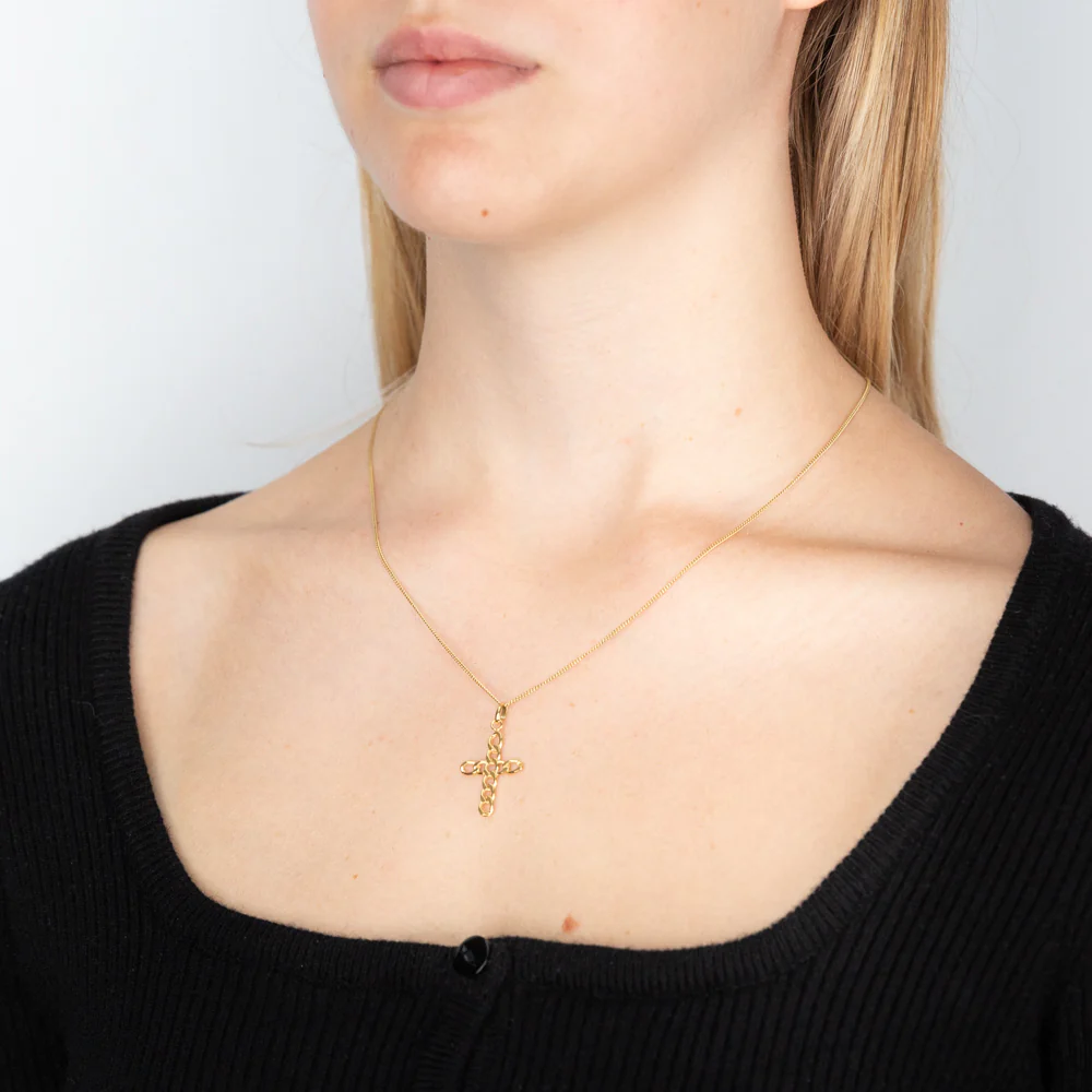 9ct Yellow Gold Silverfilled Curb Link Cross Pendant - Image 2