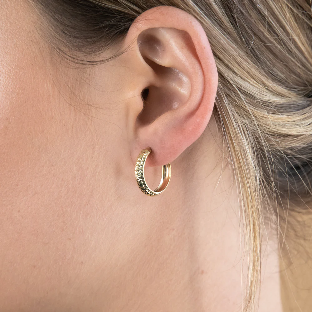 9ct Yellow Gold Silverfilled Diamond Cut 15mm Hoop Earrings - Image 2