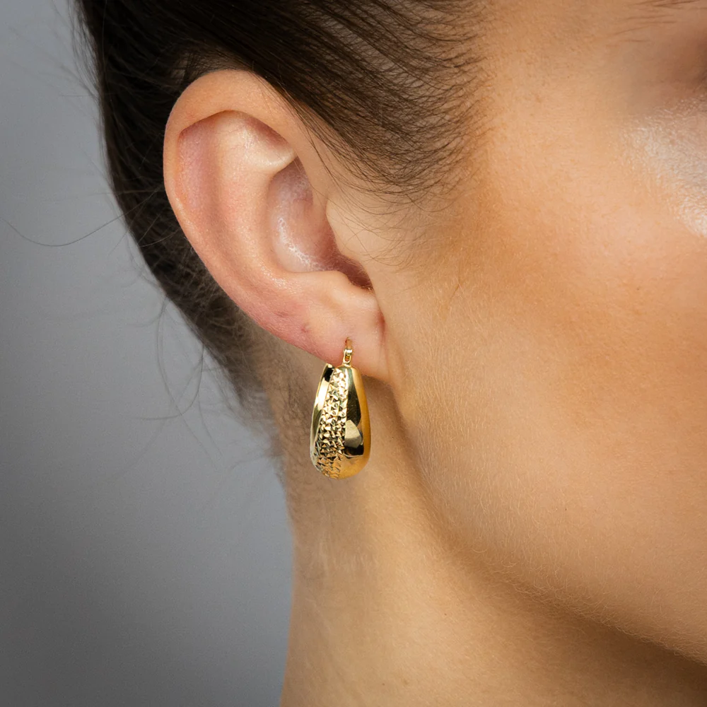 9ct Yellow Gold Silverfilled Diamond Cut Creole Hoop Earrings - Image 2