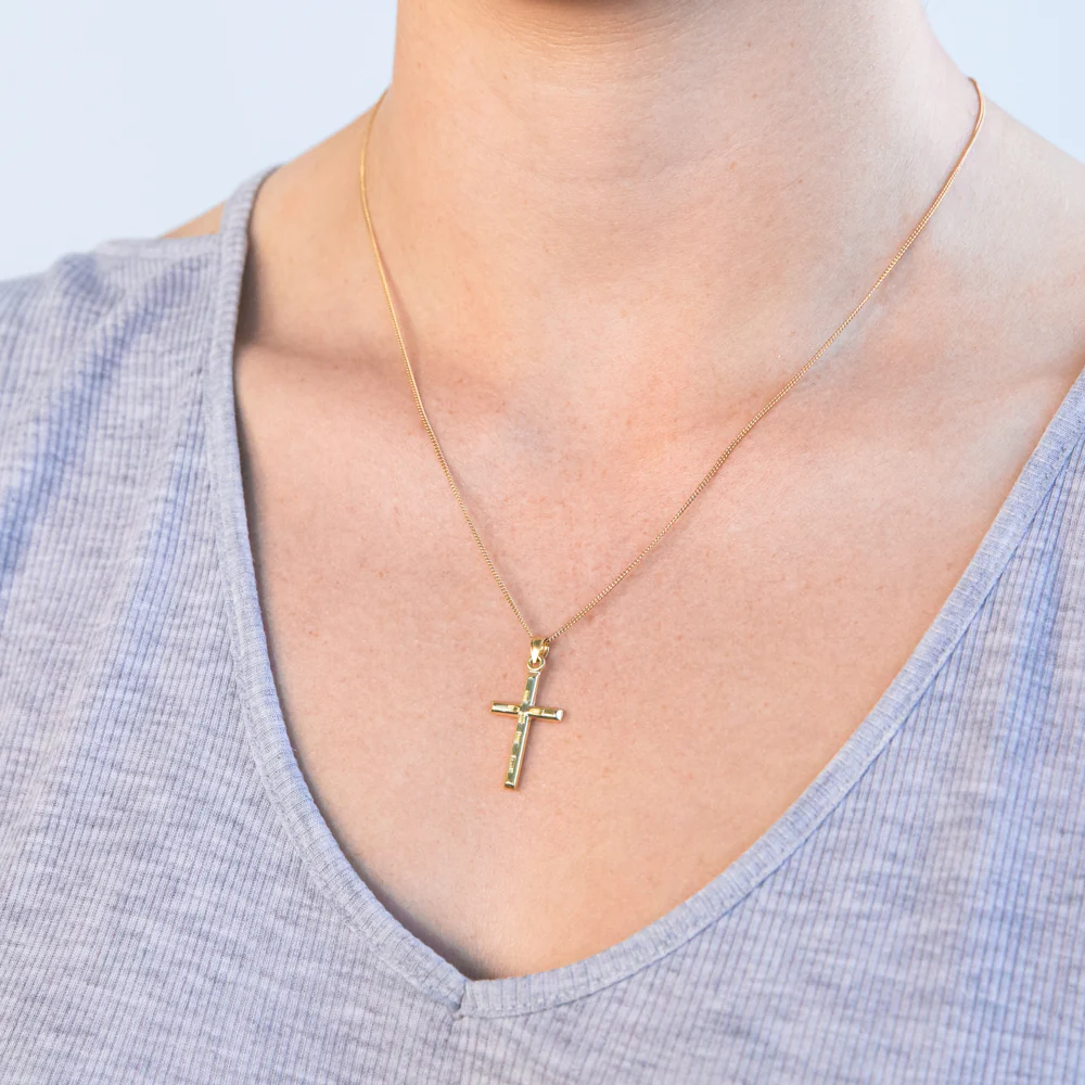 9ct Yellow Gold Silverfilled Diamond Cut Cross Pendant - Image 2