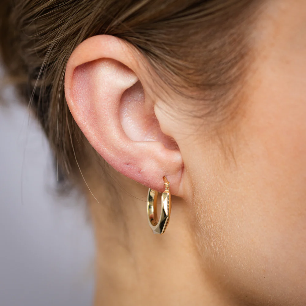 9ct Yellow Gold Silverfilled Diamond Cut Geometric Pattern Hoop Earrings - Image 2