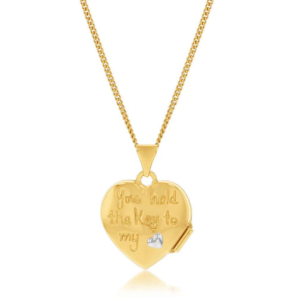 9ct Yellow Gold Silverfilled Engraved Heart Locket Pendant - Image 2