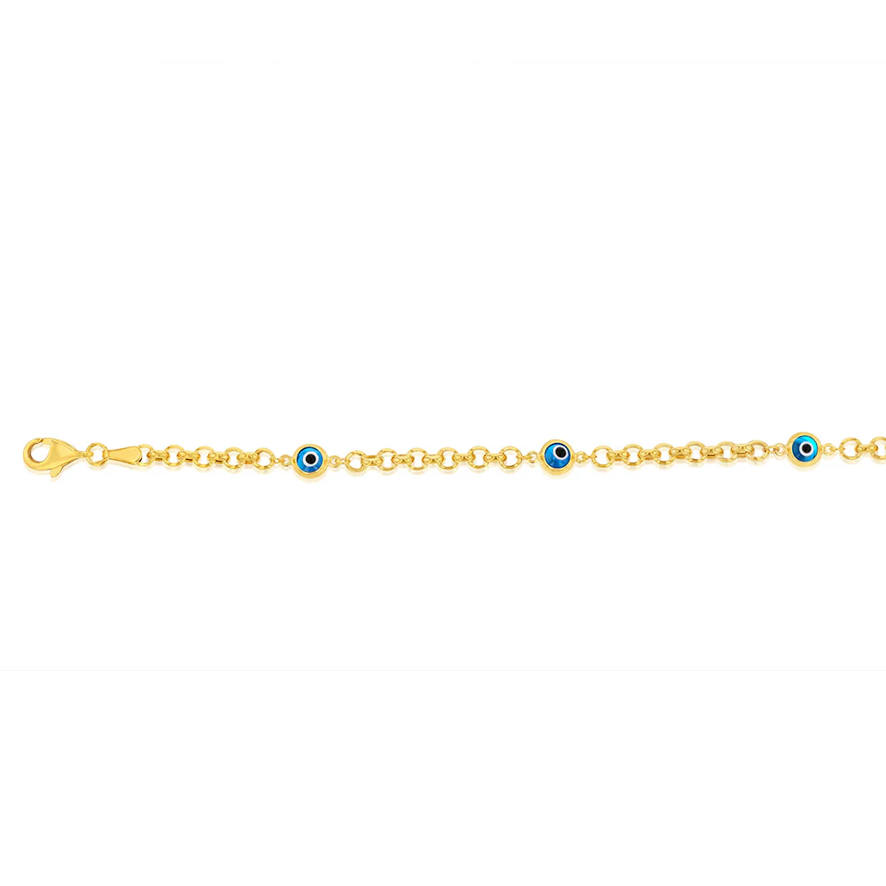 9ct Yellow Gold Silverfilled Evil Eye 19cm Bracelet - Image 2