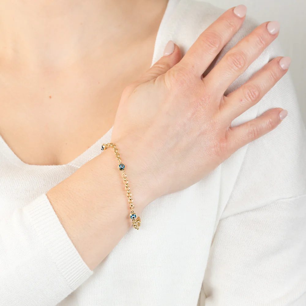 9ct Yellow Gold Silverfilled Evil Eye 19cm Bracelet - Image 3
