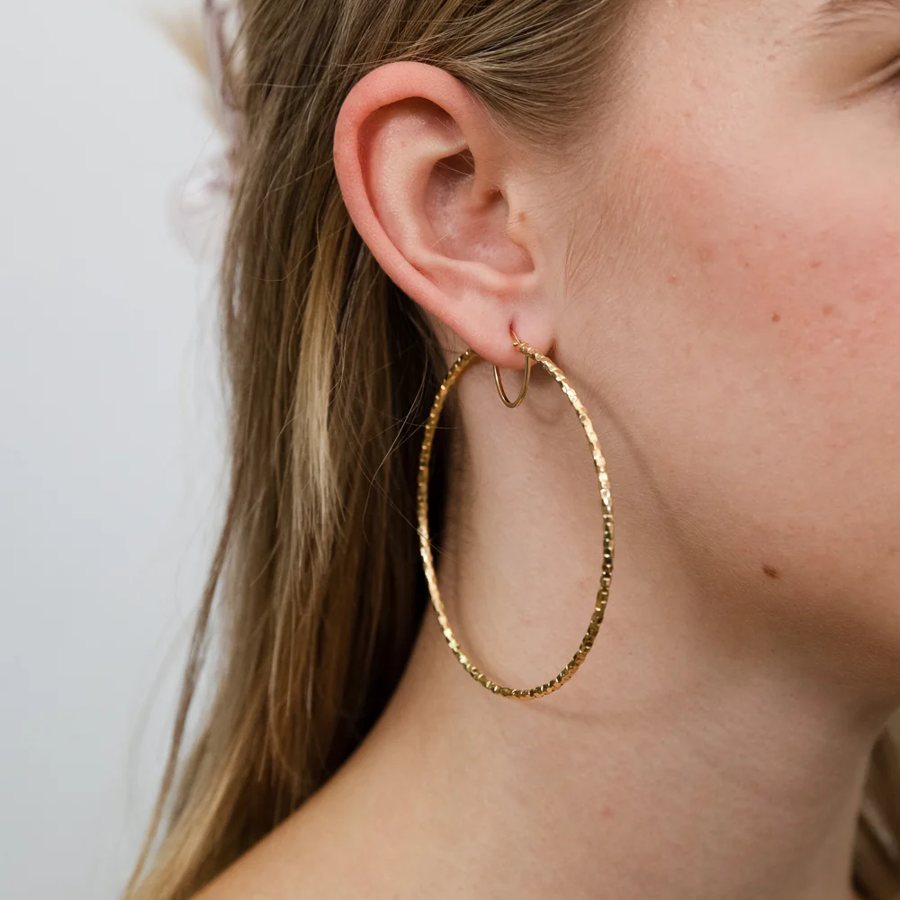 9ct Yellow Gold Silverfilled Fancy 60mm Hoop Earrings - Image 2
