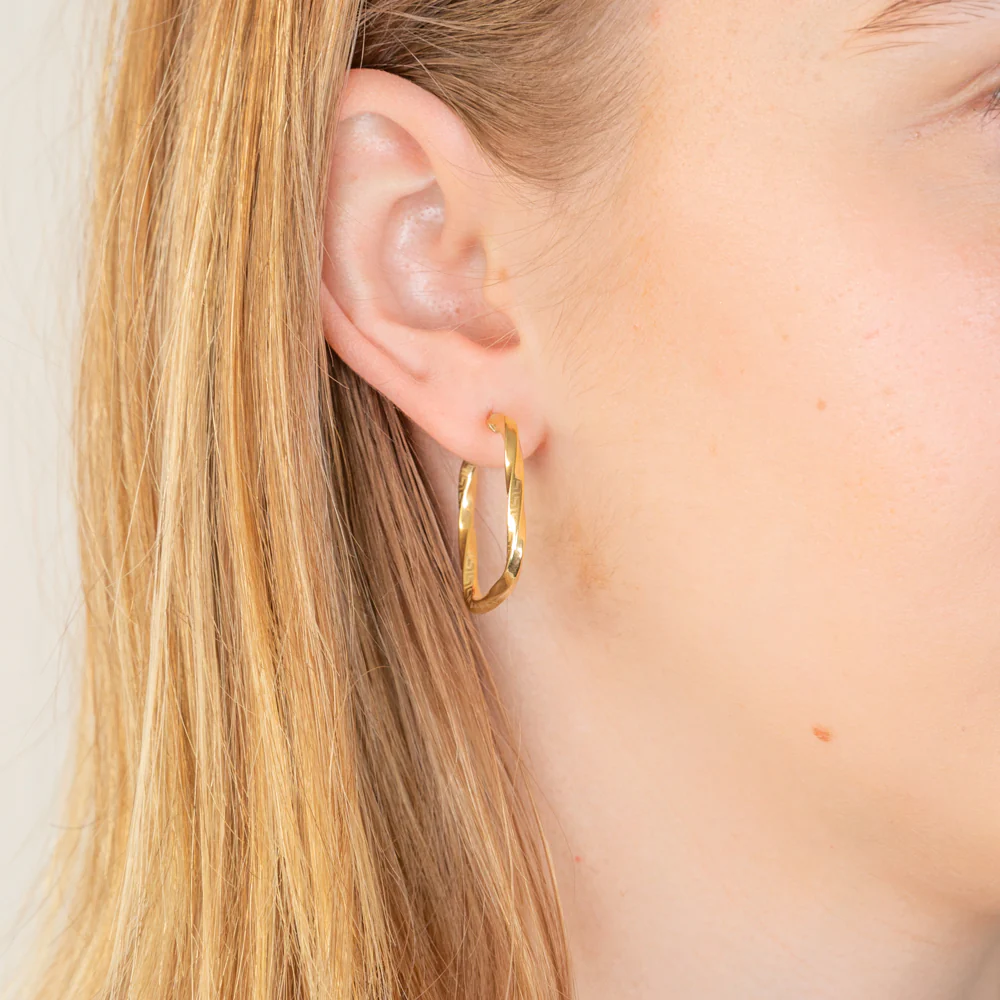 9ct Yellow Gold Silverfilled Fancy Greek Key Square Twisted Hoop Earrings - Image 2