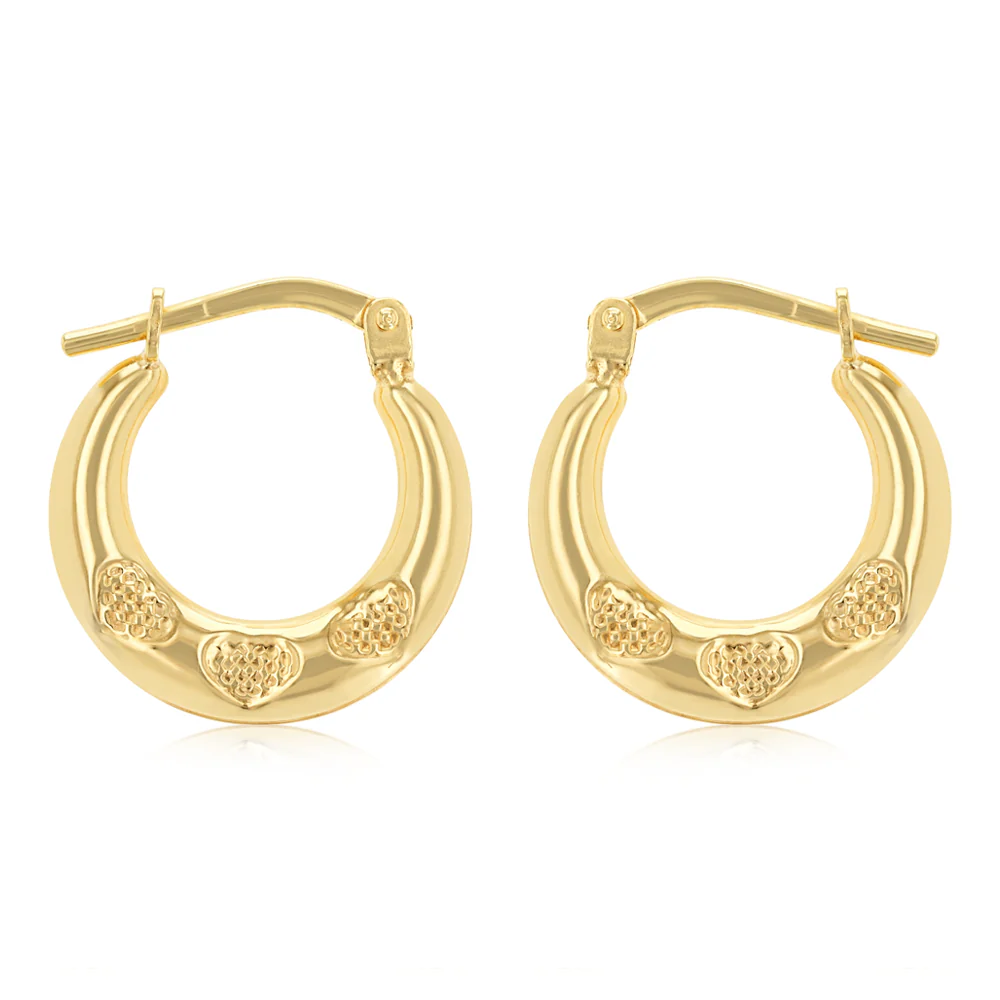 9ct Yellow Gold Silverfilled Fancy Heart Hoop Earrings - Image 2
