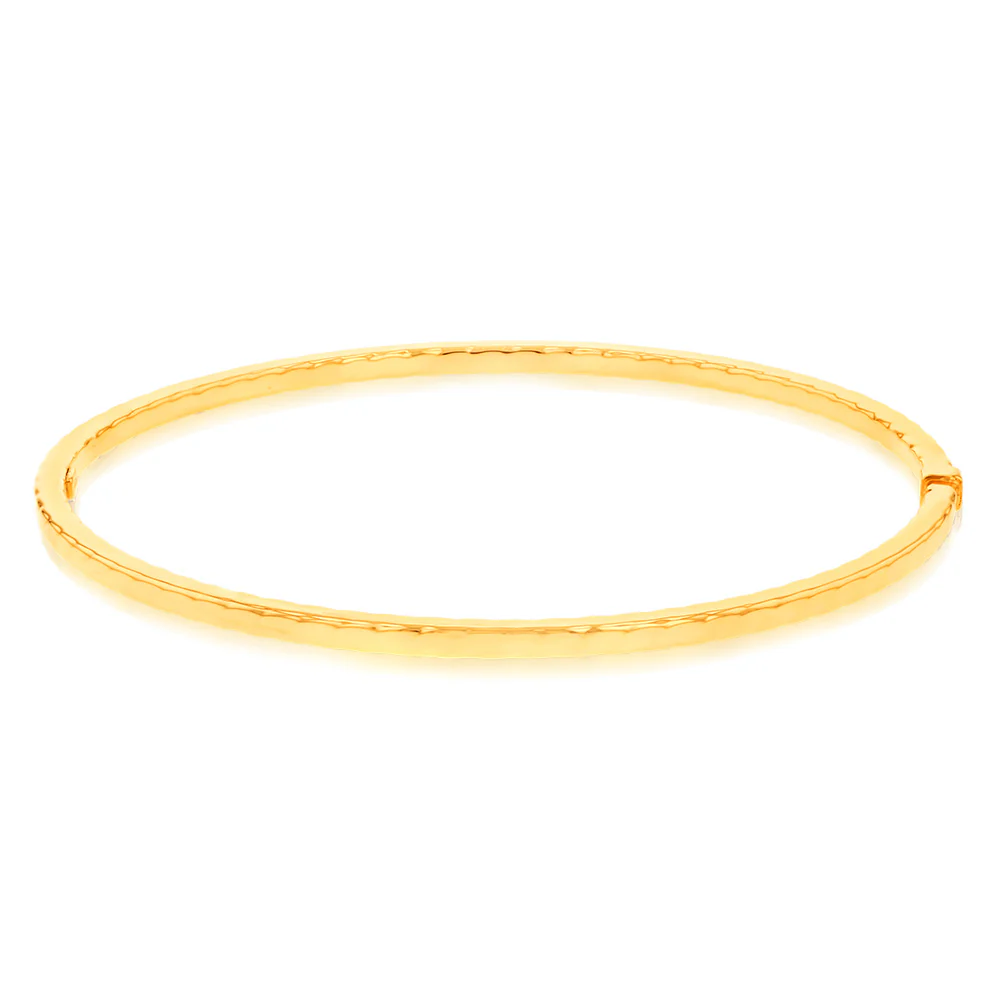 9ct Yellow Gold Silverfilled Fancy Straight Edge Textured Bangle - Image 2