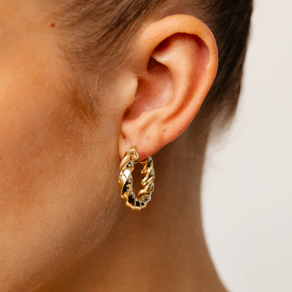 9ct Yellow Gold Silverfilled Fancy Twist Hoop Earrings - Image 2