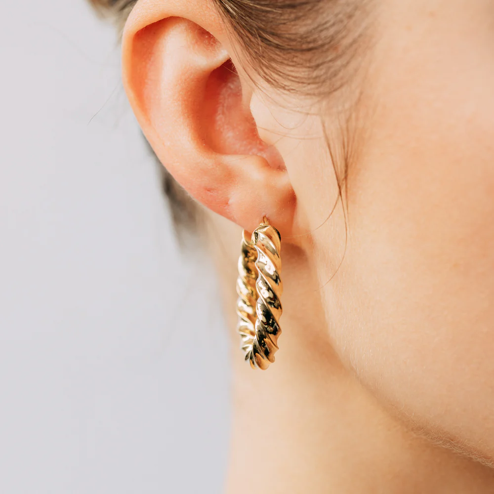 9ct Yellow Gold Silverfilled Fancy Twist Hoop Earrings - Image 2