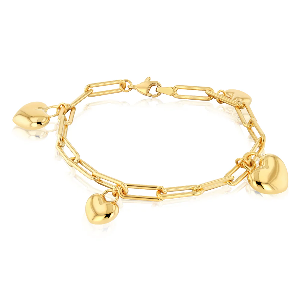 9ct Yellow Gold Silverfilled Heart Charm 19.7cm Bracelet - Image 3
