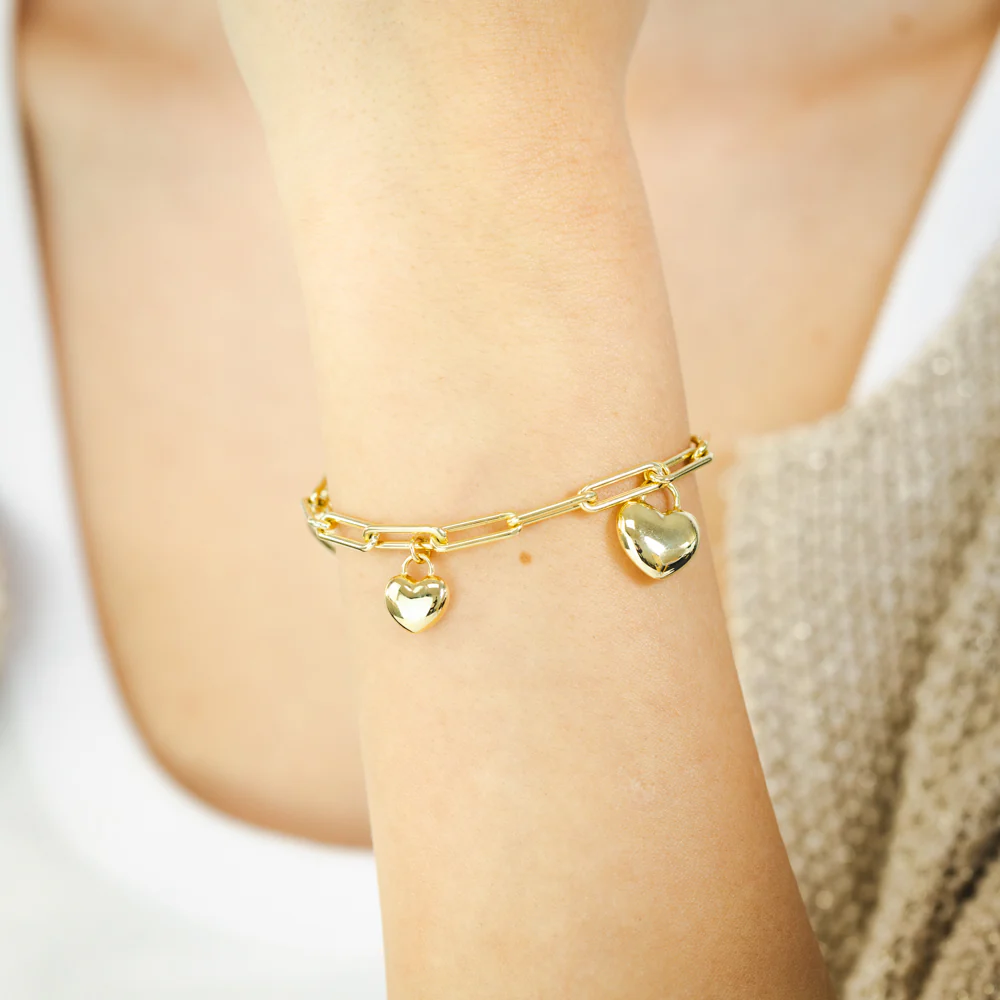 9ct Yellow Gold Silverfilled Heart Charm 19.7cm Bracelet - Image 4