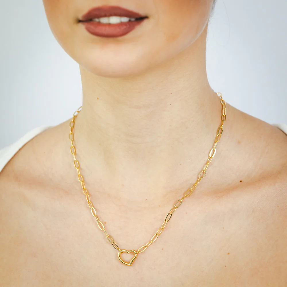 9ct Yellow Gold Silverfilled Heart Pendant Paperclip 45cm Chain - Image 2
