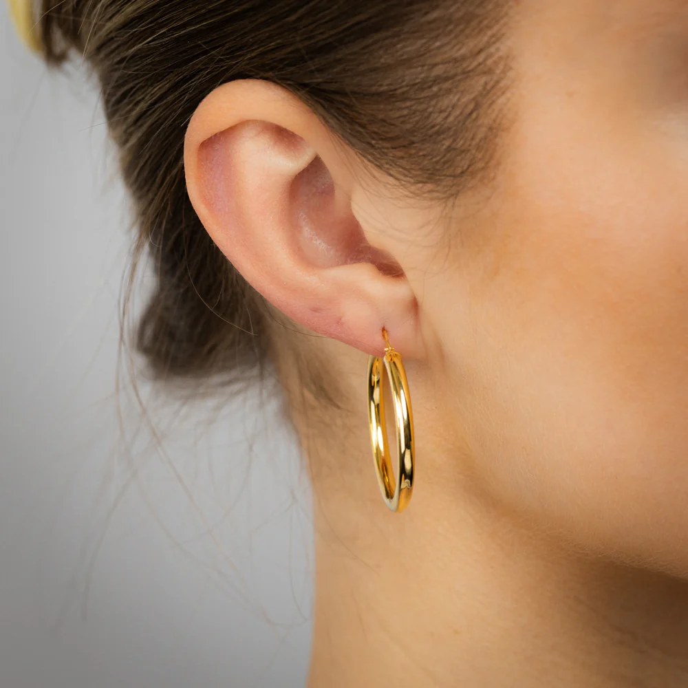 9ct Yellow Gold Silverfilled Hollow 25mm Hoop Earrings - Image 2