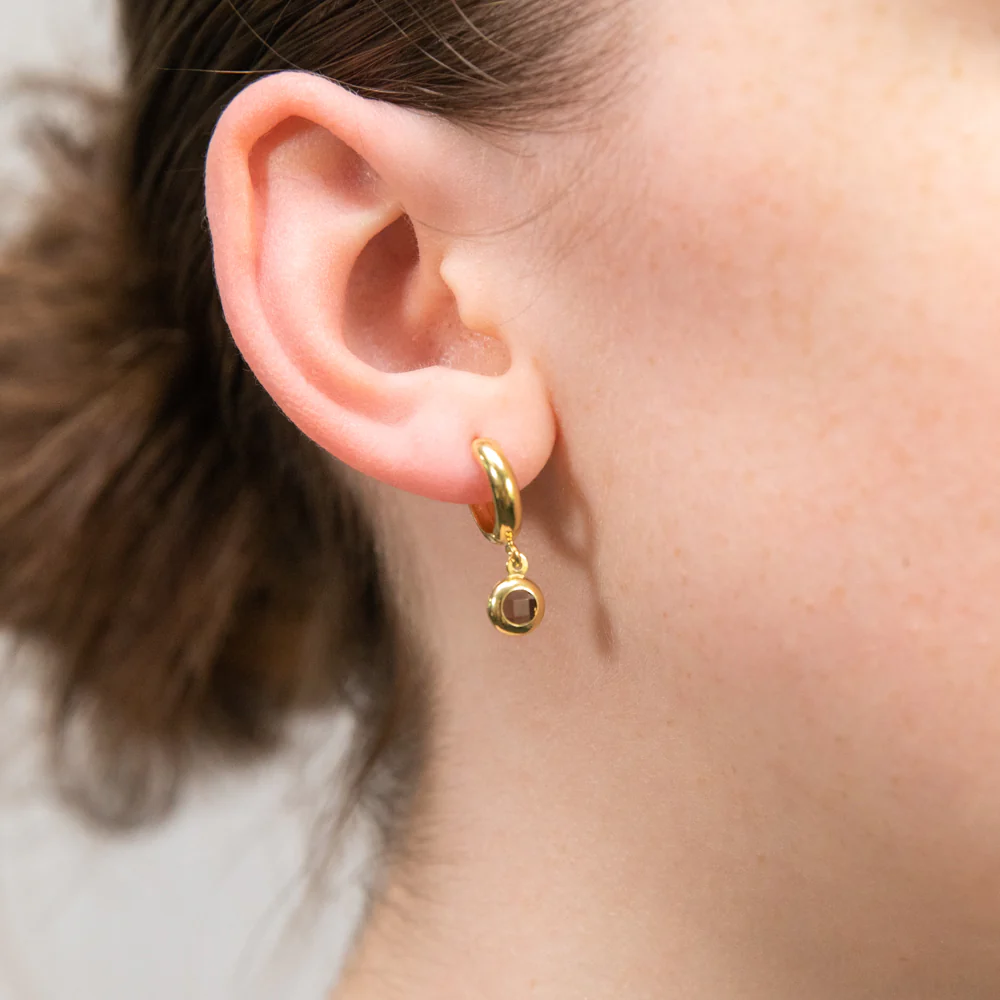 9ct Yellow Gold Silverfilled  Hoop With Brown Stone Earrings - Image 2