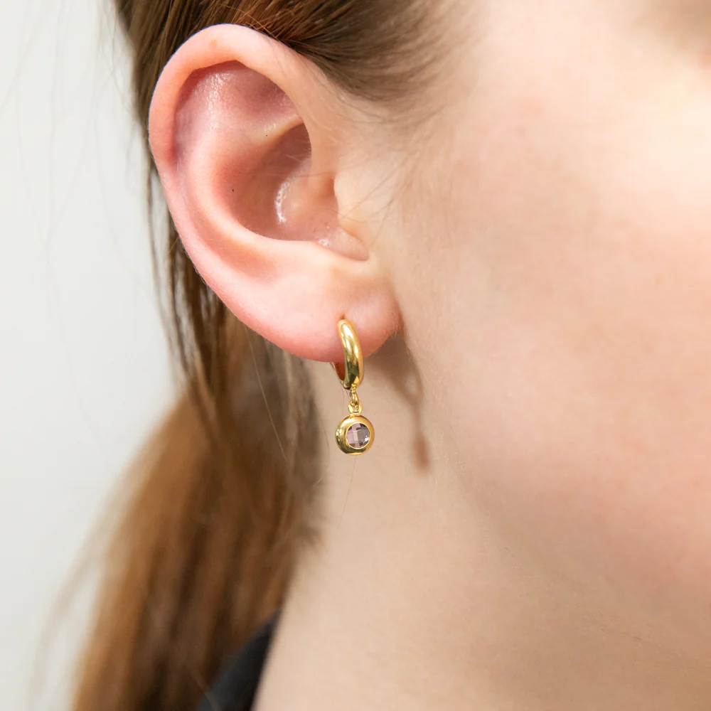 9ct Yellow Gold Silverfilled  Hoop With Purple Stone Earrings - Image 2