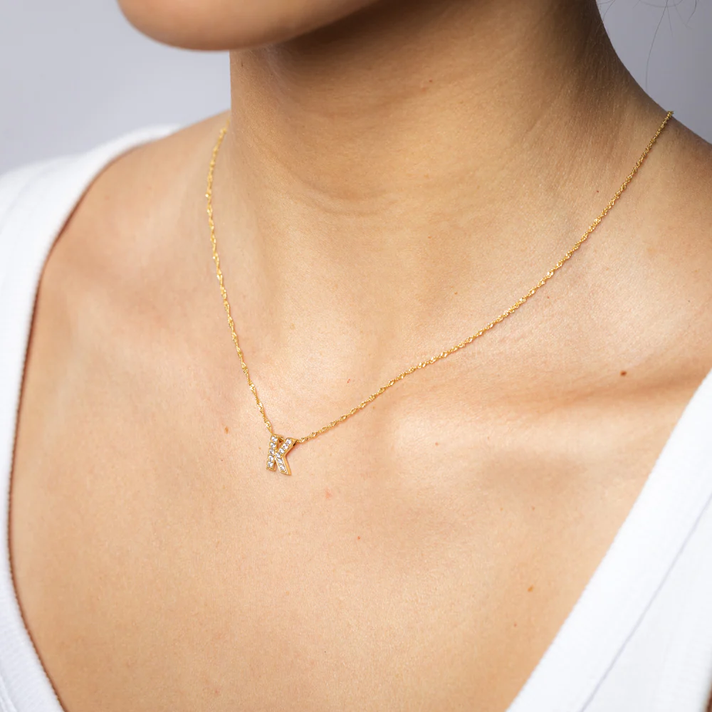 9ct Yellow Gold Silverfilled Initial Letter "K" Pendant On Chain - Image 2
