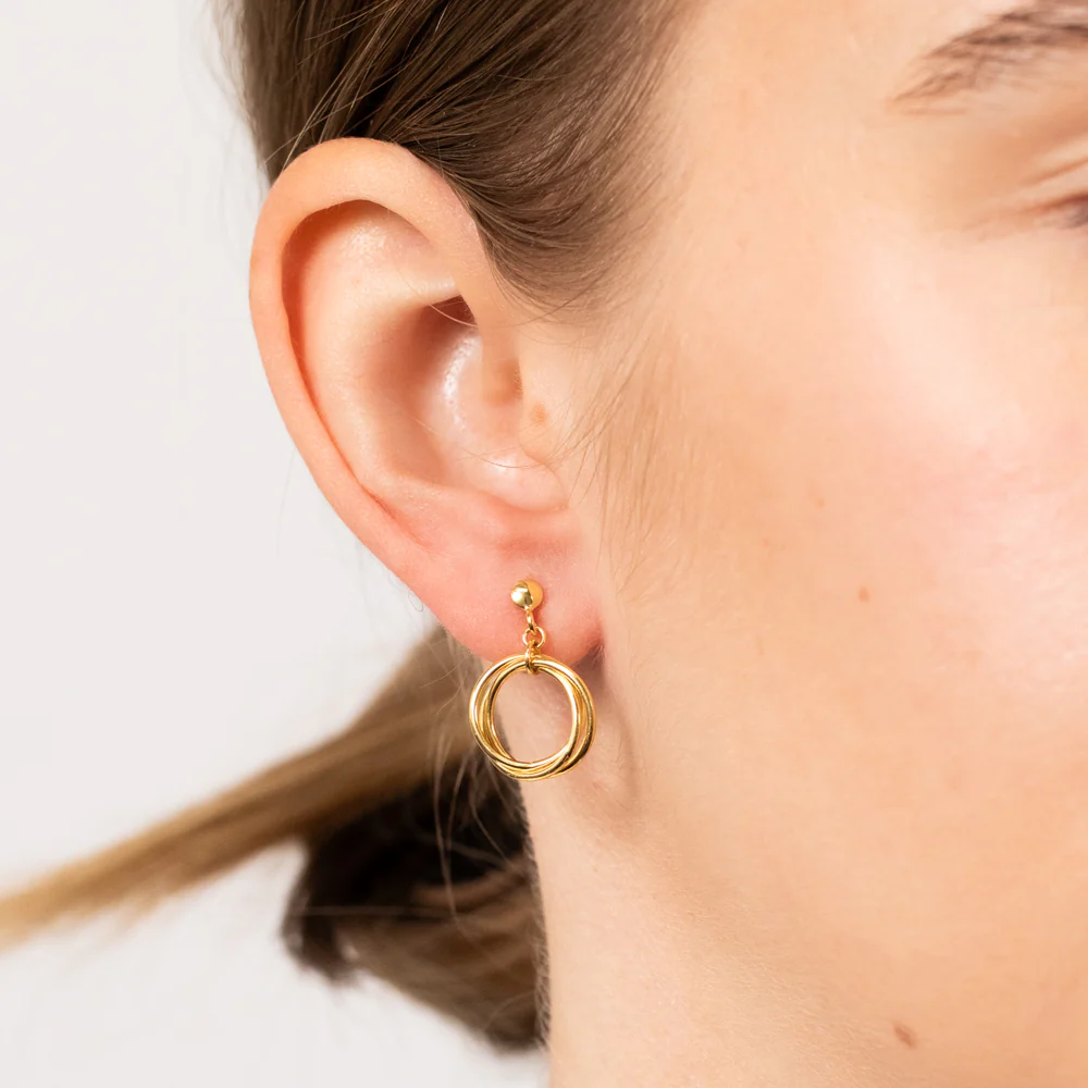 9ct Yellow Gold Silverfilled Interconnected Circle Drop Earrings - Image 2