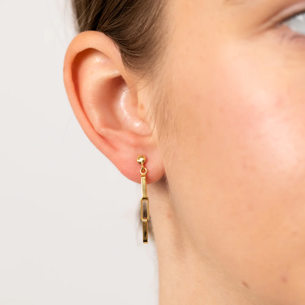 9ct Yellow Gold Silverfilled Link Drop Earrings - Image 2