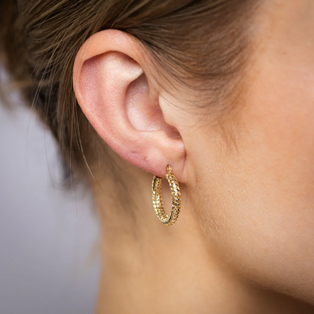 9ct Yellow Gold Silverfilled Mesh Diamond Cut 3 X 20mm Hoop Earrings - Image 2