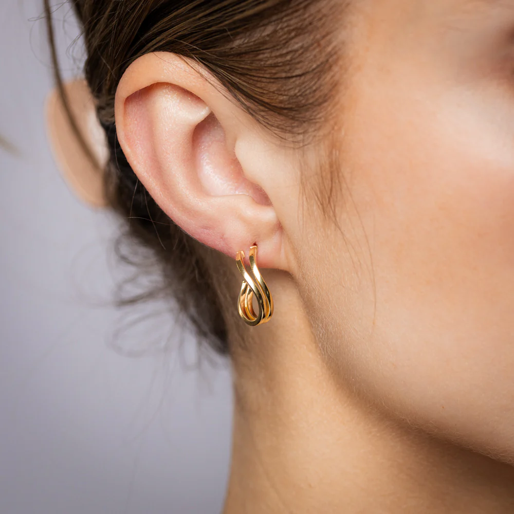 9ct Yellow Gold Silverfilled Mini Wave 3/4th Hoop Earrings - Image 2