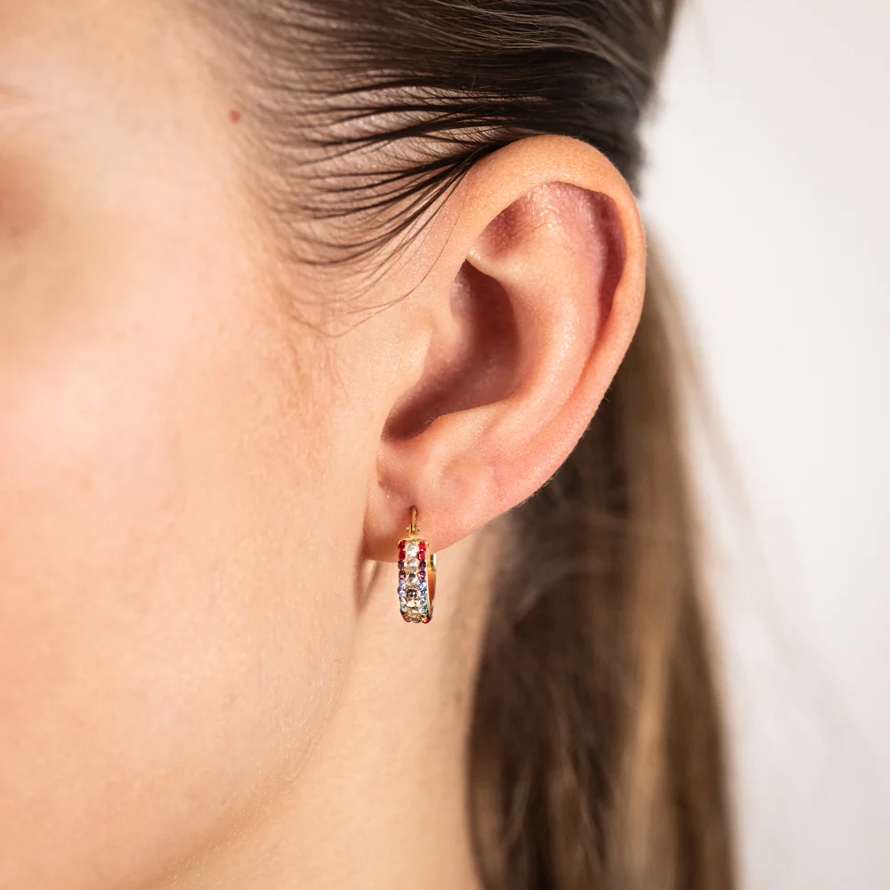 9ct Yellow Gold Silverfilled Multicolour Crystal 10mm Hoop Earrings - Image 2