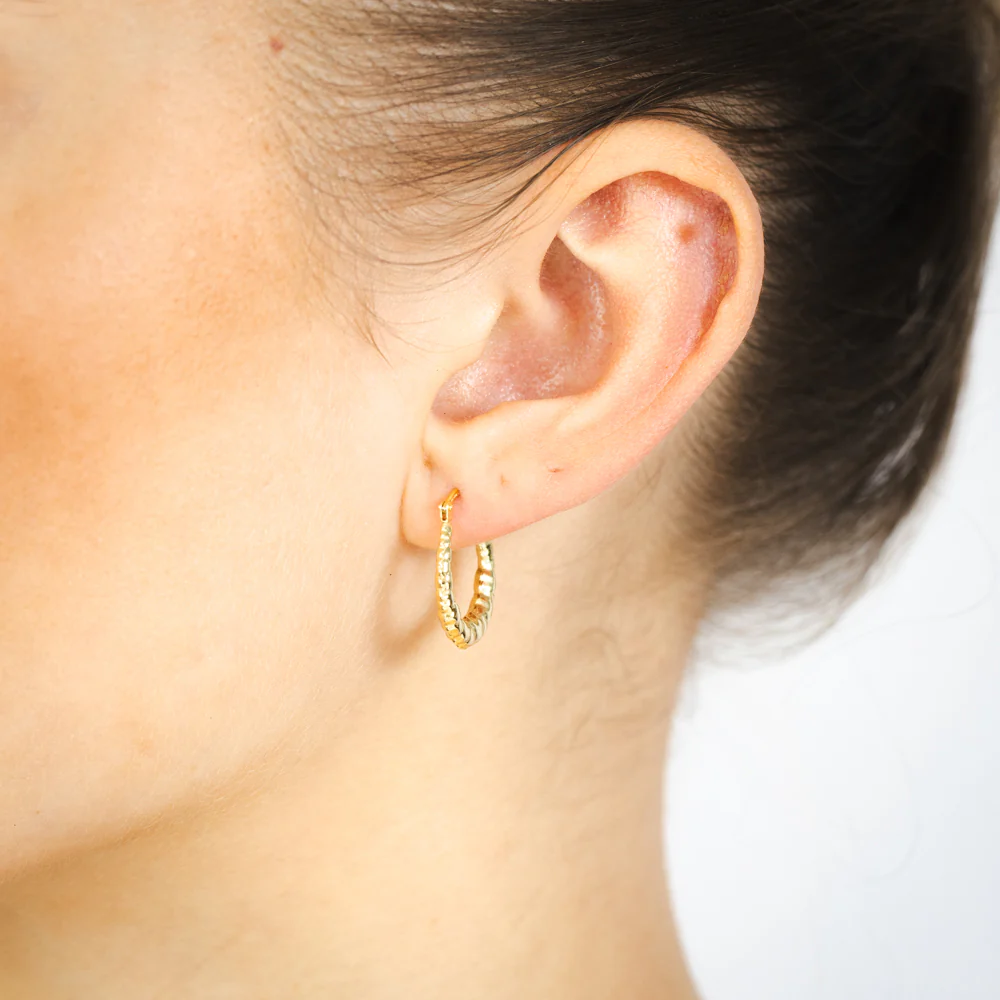 9ct Yellow Gold Silverfilled Patterned Creole Hoop Earrings - Image 2