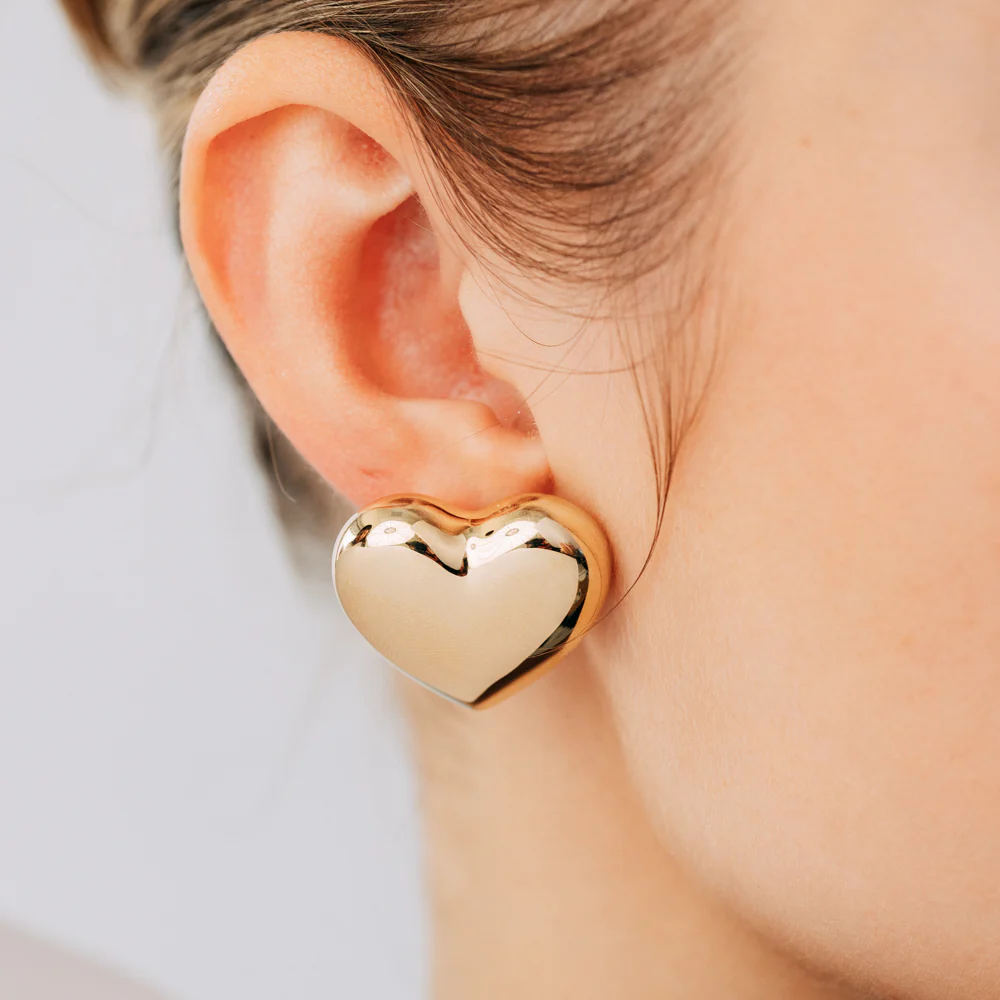 9ct Yellow Gold Silverfilled Polished Puffed Heart Stud Earrings - Image 2